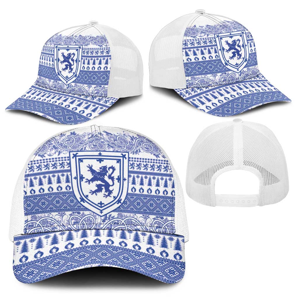 Scottish Christmas Baseball Net Cap Scotland Thistle and Celtic Knot White-Blue Color - Wonder Print Shop