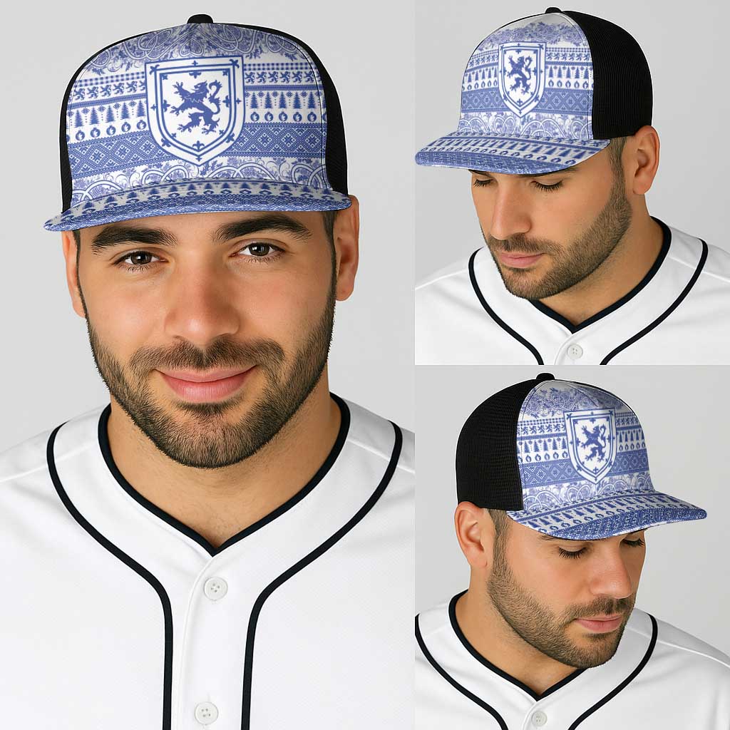 Scottish Christmas Baseball Net Cap Scotland Thistle and Celtic Knot White-Blue Color - Wonder Print Shop