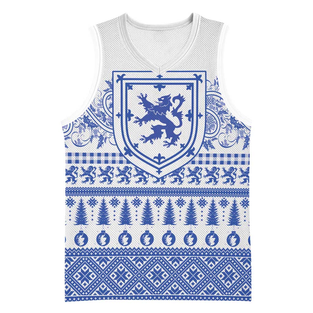 Scottish Christmas Basketball Jersey Scotland Thistle and Celtic Knot White-Blue Color - Wonder Print Shop
