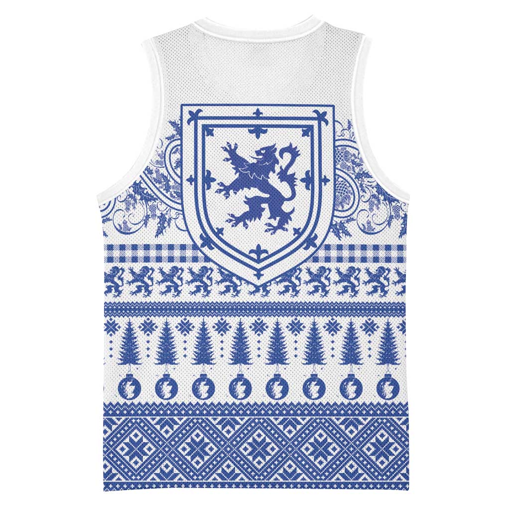 Scottish Christmas Basketball Jersey Scotland Thistle and Celtic Knot White-Blue Color - Wonder Print Shop
