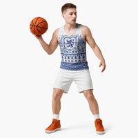Scottish Christmas Basketball Jersey Scotland Thistle and Celtic Knot White-Blue Color - Wonder Print Shop