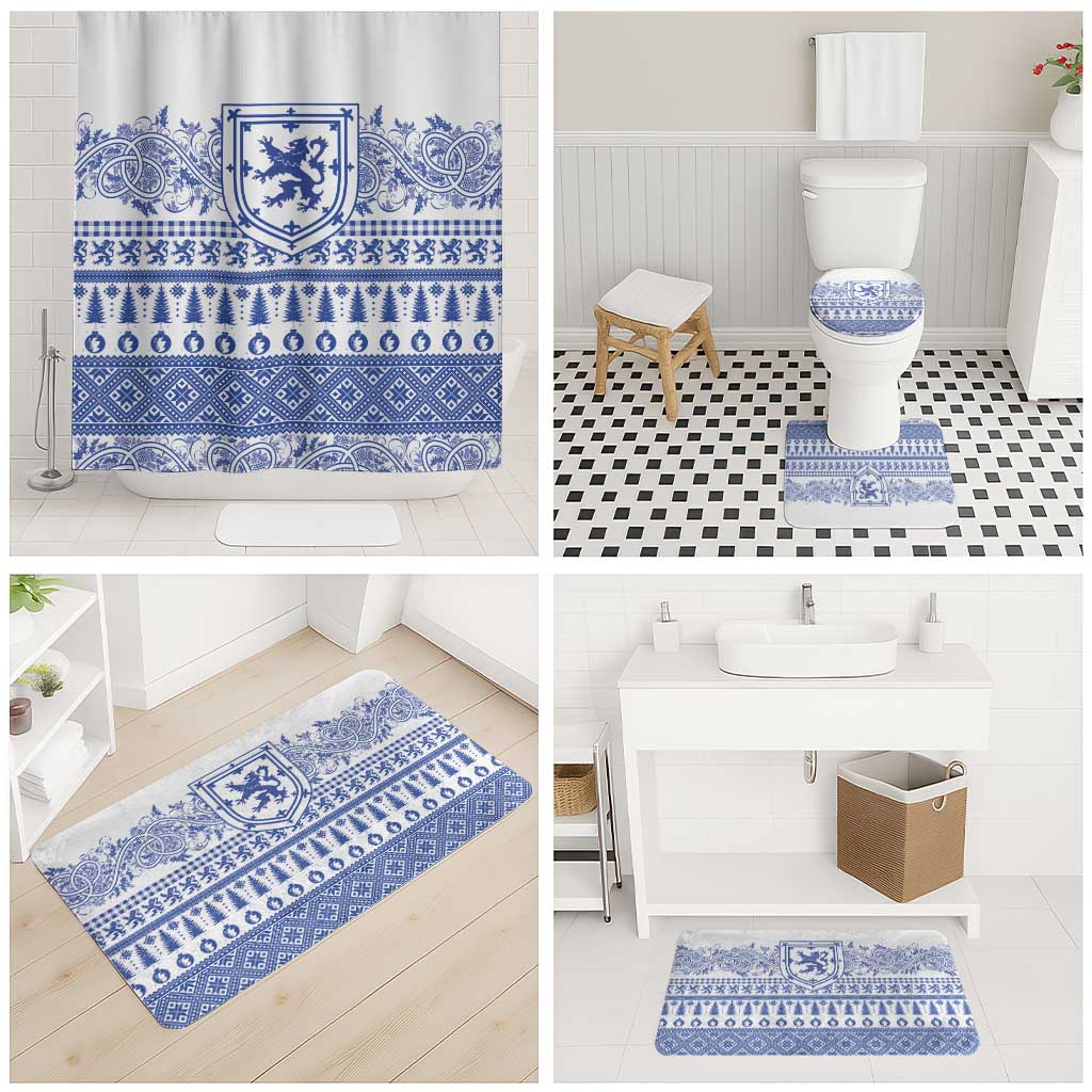 Scottish Christmas Bathroom Set Scotland Thistle and Celtic Knot White-Blue Color - Wonder Print Shop