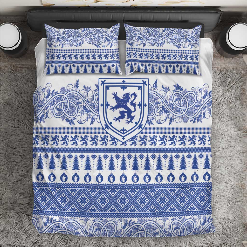 Scottish Christmas Bedding Set Scotland Thistle and Celtic Knot White-Blue Color - Wonder Print Shop