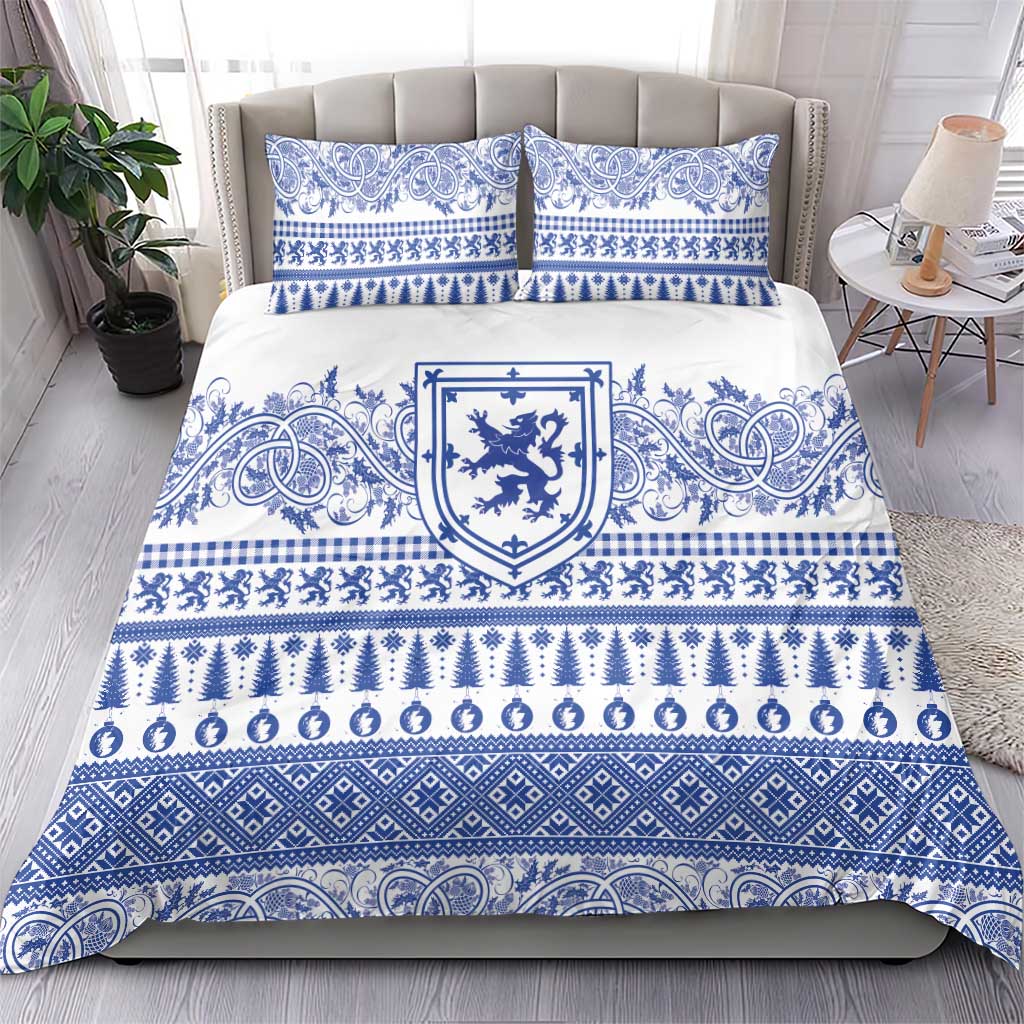 Scottish Christmas Bedding Set Scotland Thistle and Celtic Knot White-Blue Color - Wonder Print Shop
