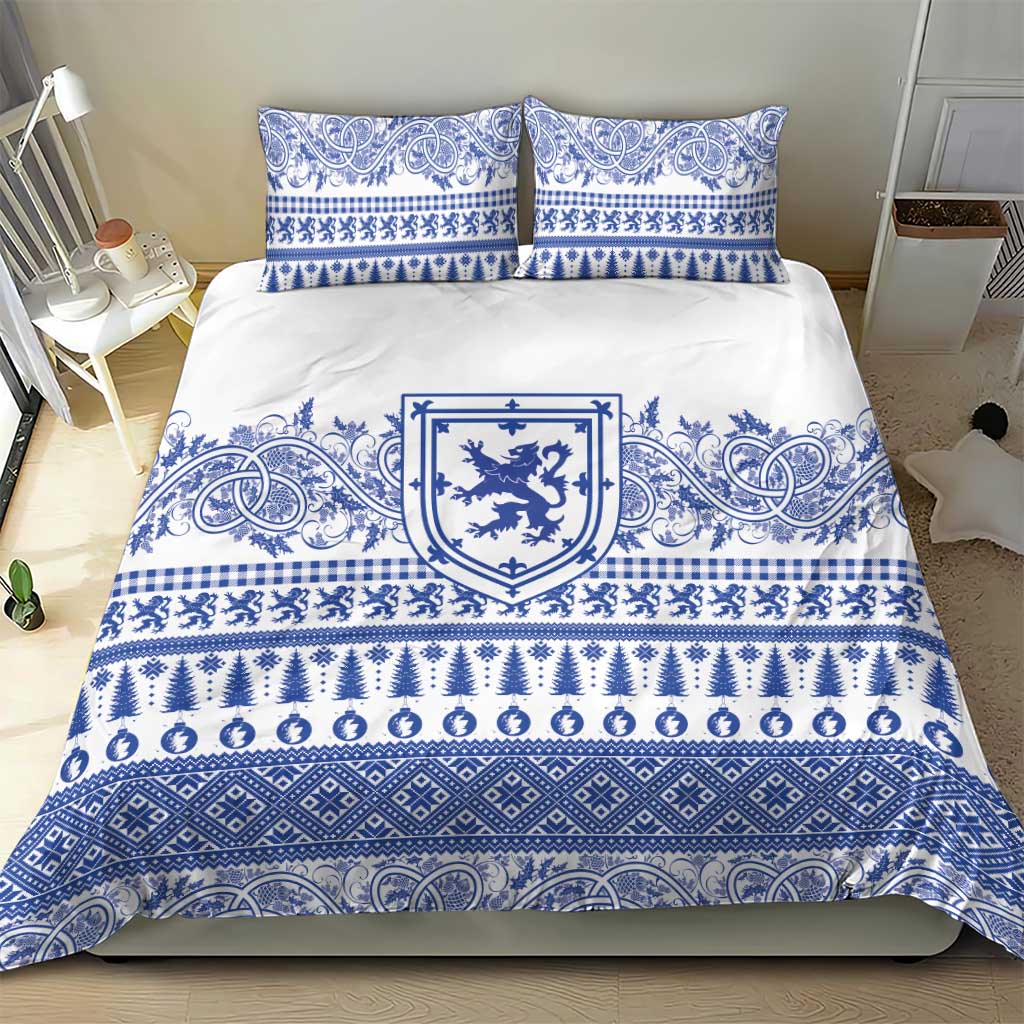 Scottish Christmas Bedding Set Scotland Thistle and Celtic Knot White-Blue Color - Wonder Print Shop