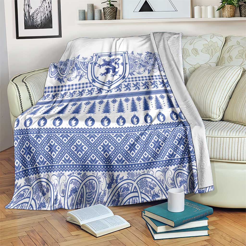 Scottish Christmas Blanket Scotland Thistle and Celtic Knot White-Blue Color - Wonder Print Shop