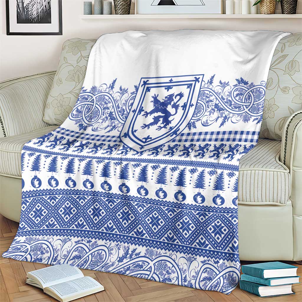 Scottish Christmas Blanket Scotland Thistle and Celtic Knot White-Blue Color - Wonder Print Shop