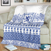 Scottish Christmas Blanket Scotland Thistle and Celtic Knot White-Blue Color - Wonder Print Shop