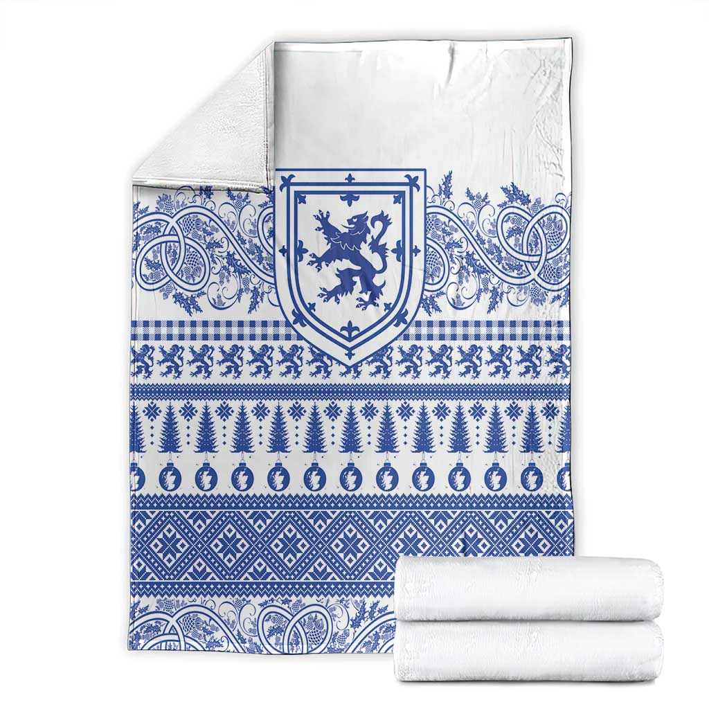Scottish Christmas Blanket Scotland Thistle and Celtic Knot White-Blue Color - Wonder Print Shop