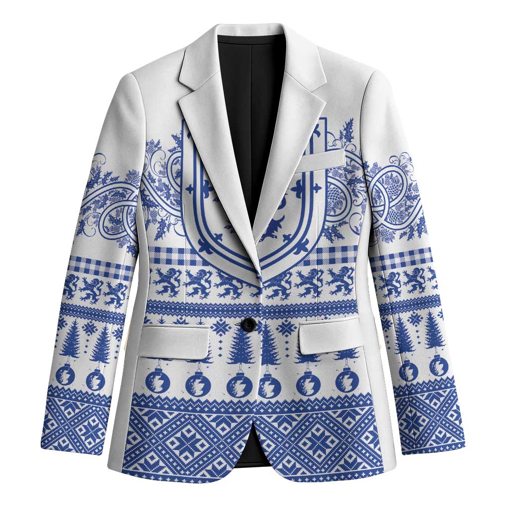 Scottish Christmas Blazer Scotland Thistle and Celtic Knot White-Blue Color - Wonder Print Shop