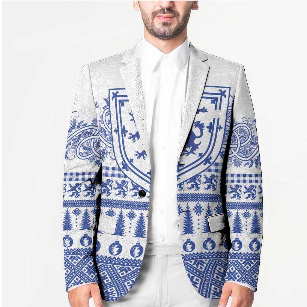 Scottish Christmas Blazer Scotland Thistle and Celtic Knot White-Blue Color - Wonder Print Shop