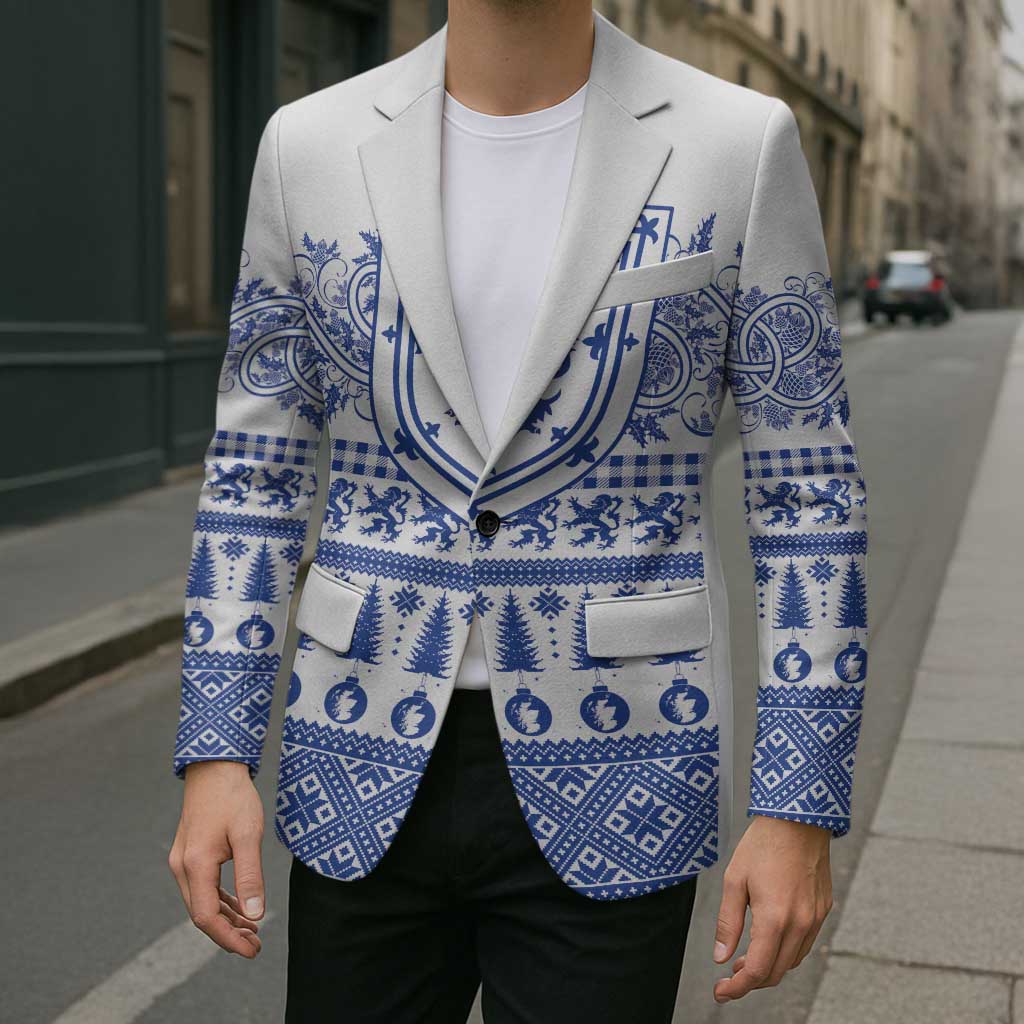 Scottish Christmas Blazer Scotland Thistle and Celtic Knot White-Blue Color - Wonder Print Shop