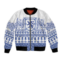 Scottish Christmas Bomber Jacket Scotland Thistle and Celtic Knot White-Blue Color - Wonder Print Shop