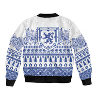 Scottish Christmas Bomber Jacket Scotland Thistle and Celtic Knot White-Blue Color - Wonder Print Shop
