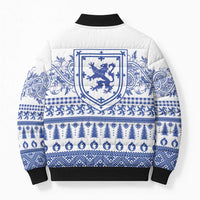 Scottish Christmas Bomber Puffer Jacket Scotland Thistle and Celtic Knot White-Blue Color - Wonder Print Shop