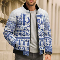 Scottish Christmas Bomber Puffer Jacket Scotland Thistle and Celtic Knot White-Blue Color - Wonder Print Shop