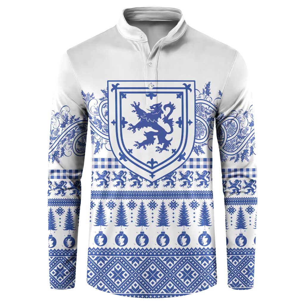 Scottish Christmas Button Sweatshirt Scotland Thistle and Celtic Knot White-Blue Color - Wonder Print Shop