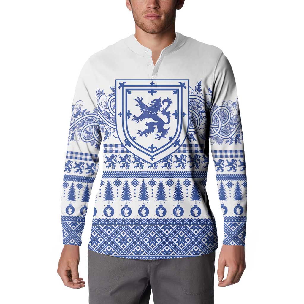 Scottish Christmas Button Sweatshirt Scotland Thistle and Celtic Knot White-Blue Color - Wonder Print Shop