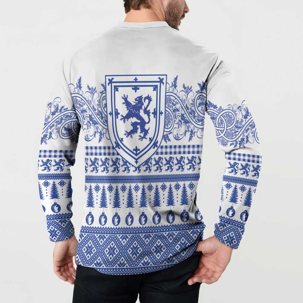Scottish Christmas Button Sweatshirt Scotland Thistle and Celtic Knot White-Blue Color - Wonder Print Shop