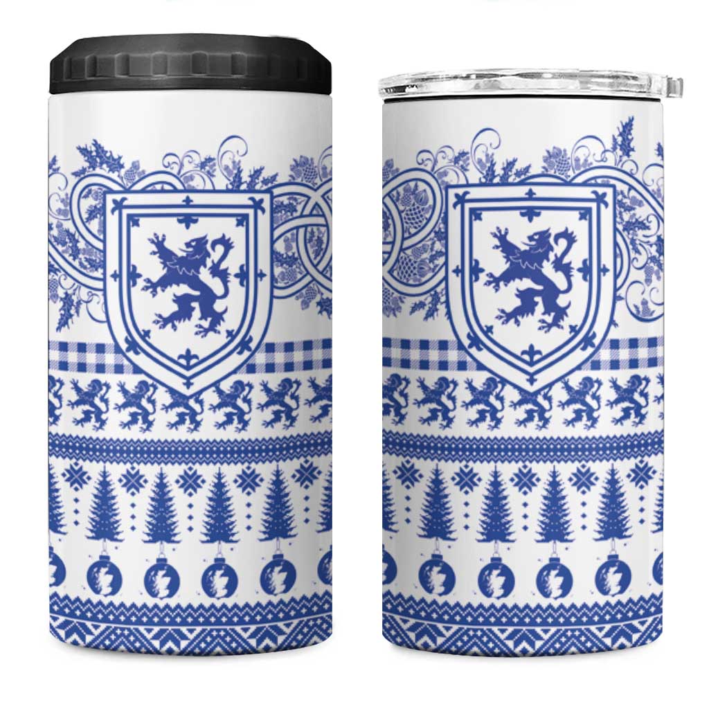 Scottish Christmas 4 in 1 Can Cooler Tumbler Scotland Thistle and Celtic Knot White-Blue Color - Wonder Print Shop