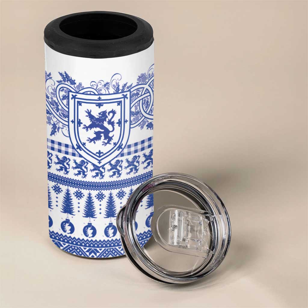 Scottish Christmas 4 in 1 Can Cooler Tumbler Scotland Thistle and Celtic Knot White-Blue Color - Wonder Print Shop
