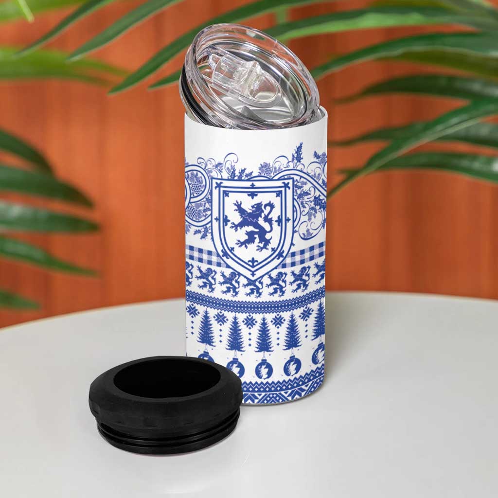 Scottish Christmas 4 in 1 Can Cooler Tumbler Scotland Thistle and Celtic Knot White-Blue Color - Wonder Print Shop