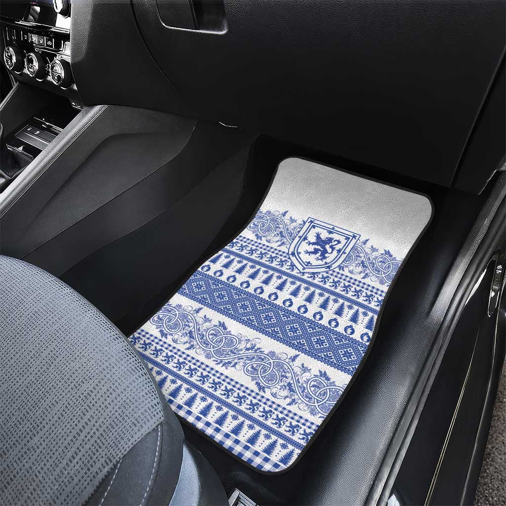 Scottish Christmas Car Mats Scotland Thistle and Celtic Knot White-Blue Color - Wonder Print Shop
