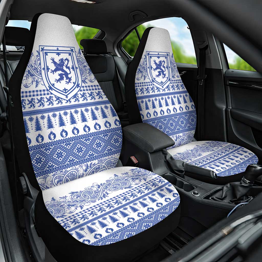 Scottish Christmas Car Seat Cover Scotland Thistle and Celtic Knot White-Blue Color - Wonder Print Shop