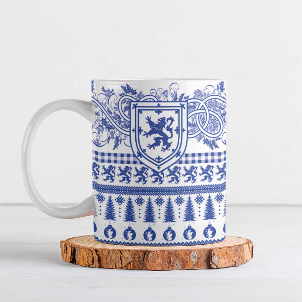 Scottish Christmas Ceramic Mug Scotland Thistle and Celtic Knot White-Blue Color - Wonder Print Shop