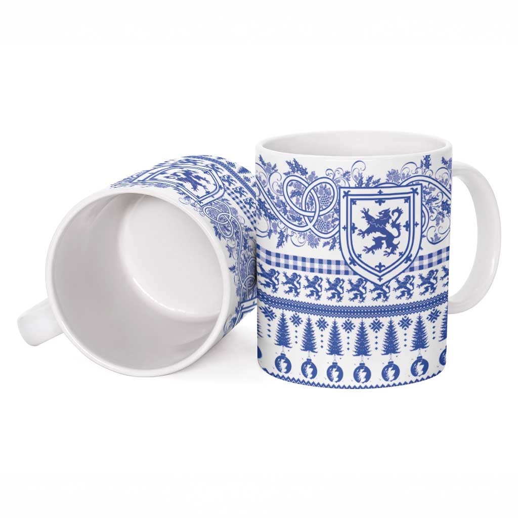 Scottish Christmas Ceramic Mug Scotland Thistle and Celtic Knot White-Blue Color - Wonder Print Shop
