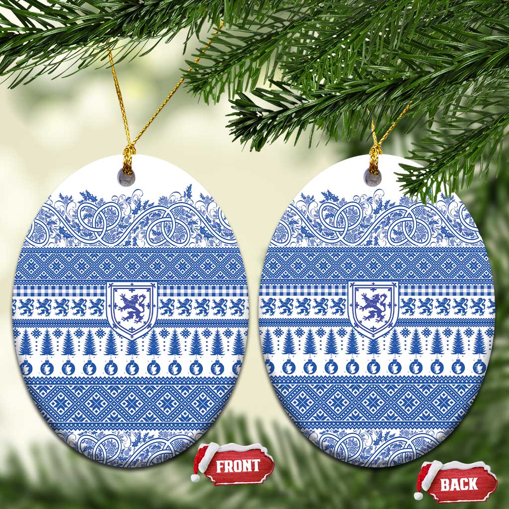 Scottish Christmas Ceramic Ornament Scotland Thistle and Celtic Knot White-Blue Color - Wonder Print Shop