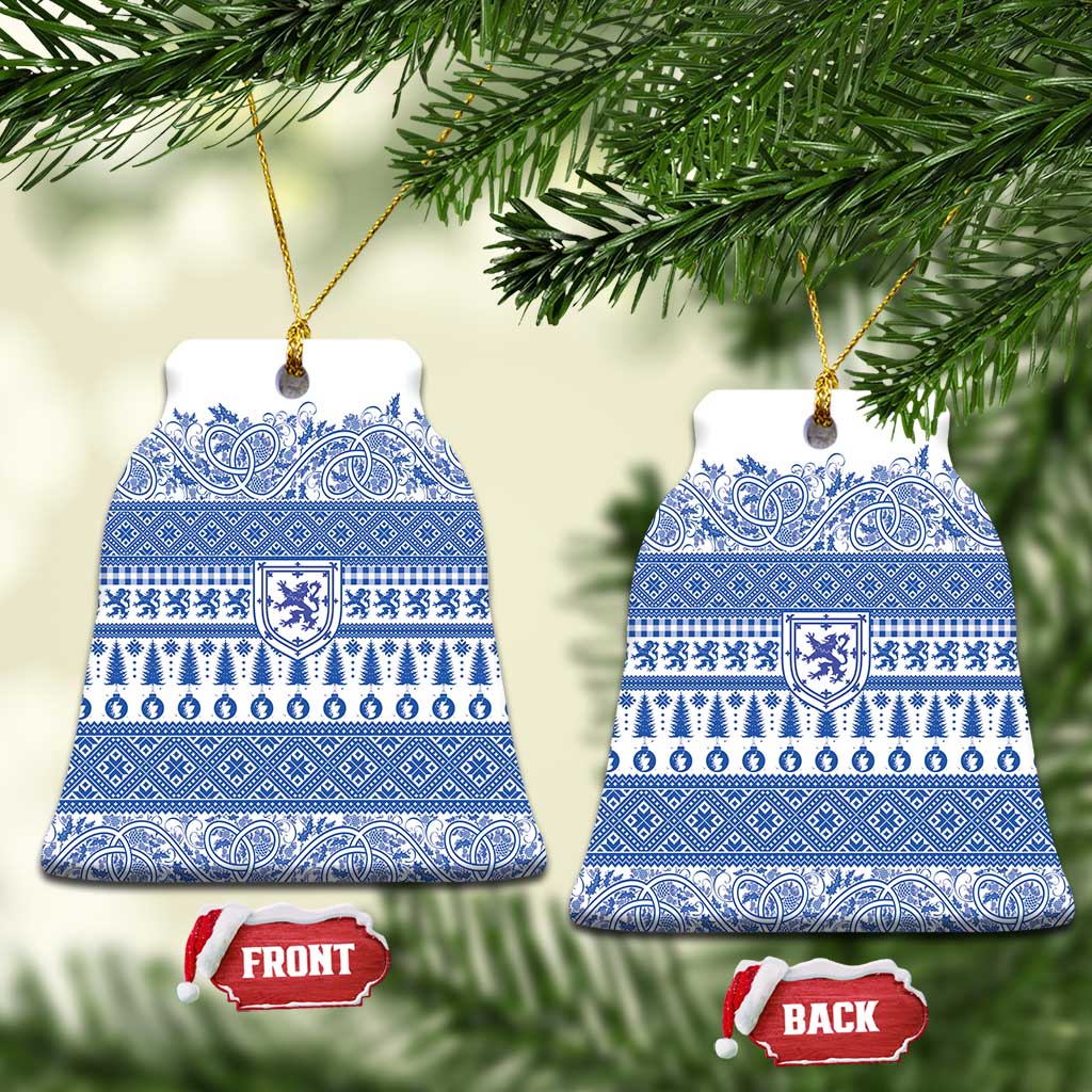 Scottish Christmas Ceramic Ornament Scotland Thistle and Celtic Knot White-Blue Color - Wonder Print Shop
