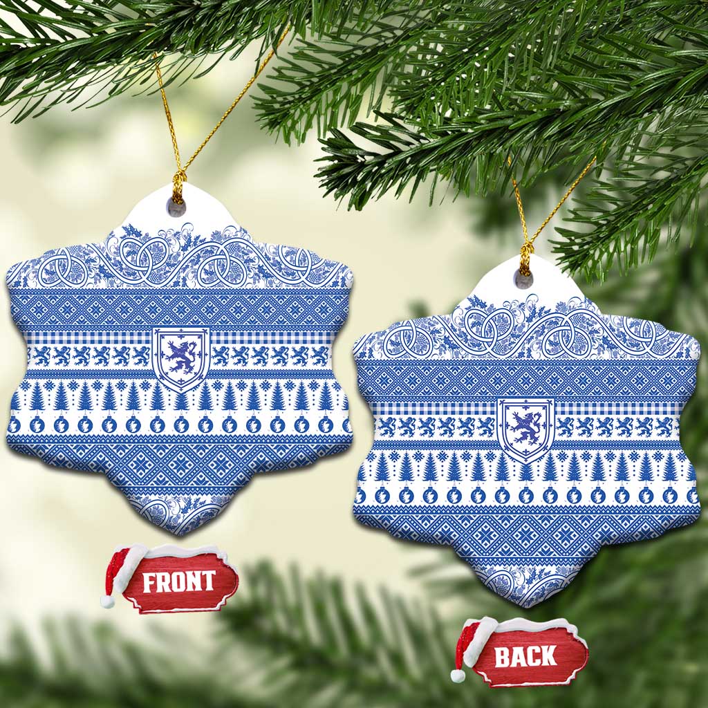 Scottish Christmas Ceramic Ornament Scotland Thistle and Celtic Knot White-Blue Color - Wonder Print Shop