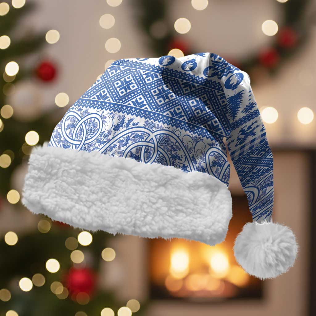 Scottish Christmas Santa Hat Scotland Thistle and Celtic Knot White-Blue Color - Wonder Print Shop