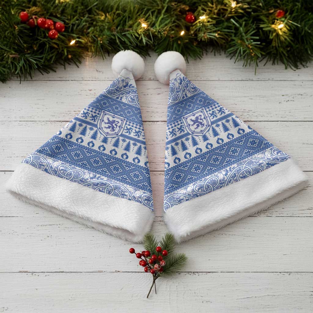 Scottish Christmas Santa Hat Scotland Thistle and Celtic Knot White-Blue Color - Wonder Print Shop