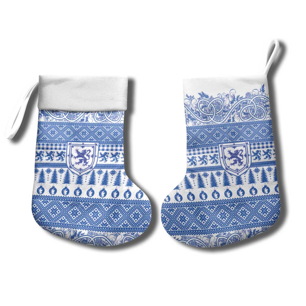 Scottish Christmas Christmas Stocking Scotland Thistle and Celtic Knot White-Blue Color - Wonder Print Shop