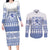 Scottish Christmas Couples Matching Long Sleeve Bodycon Dress and Long Sleeve Button Shirt Scotland Thistle and Celtic Knot White-Blue Color - Wonder Print Shop