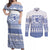 Scottish Christmas Couples Matching Off Shoulder Maxi Dress and Long Sleeve Button Shirt Scotland Thistle and Celtic Knot White-Blue Color - Wonder Print Shop