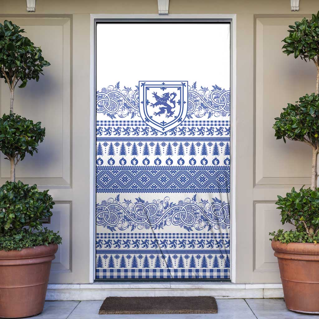 Scottish Christmas Door Cover Scotland Thistle and Celtic Knot White-Blue Color - Wonder Print Shop