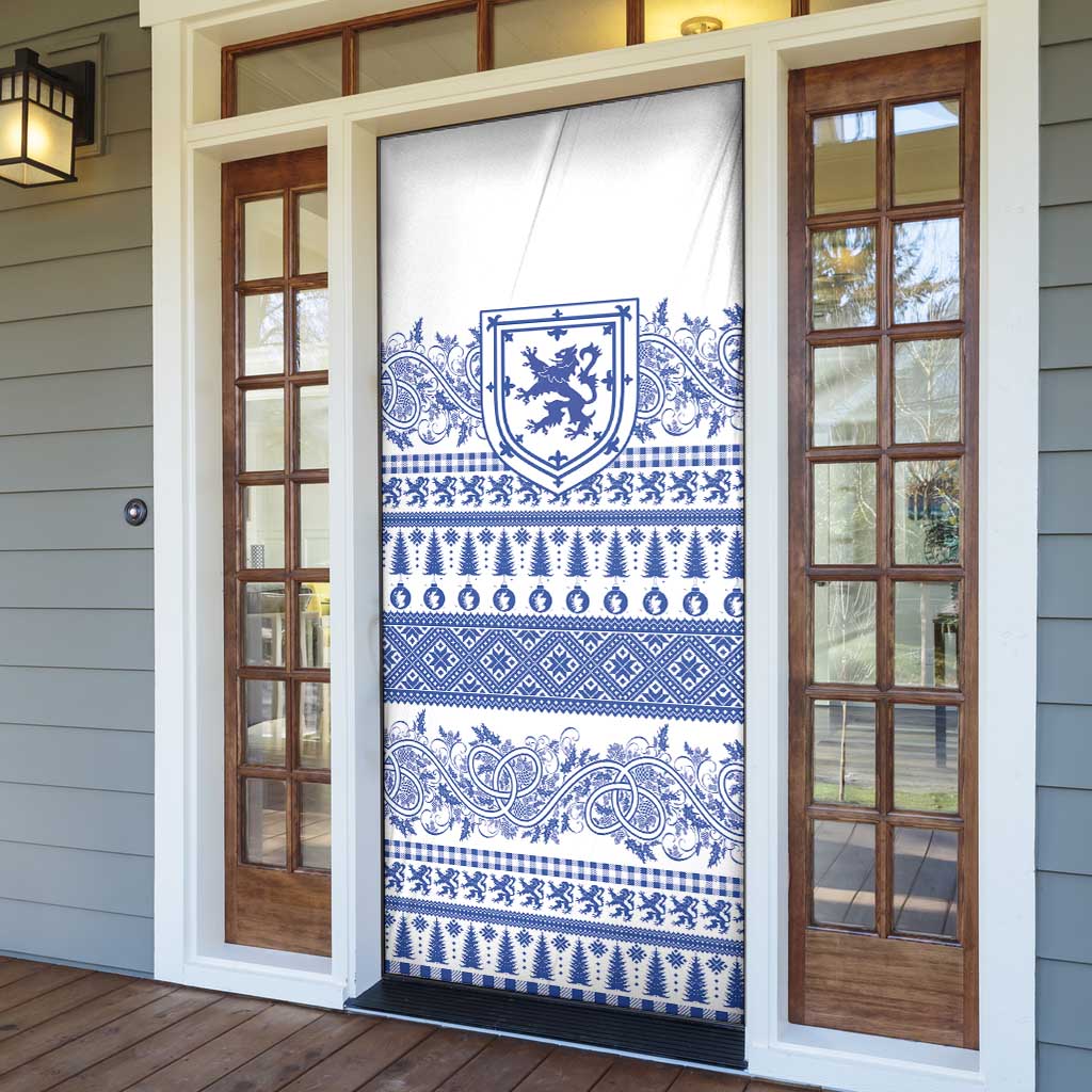 Scottish Christmas Door Cover Scotland Thistle and Celtic Knot White-Blue Color - Wonder Print Shop