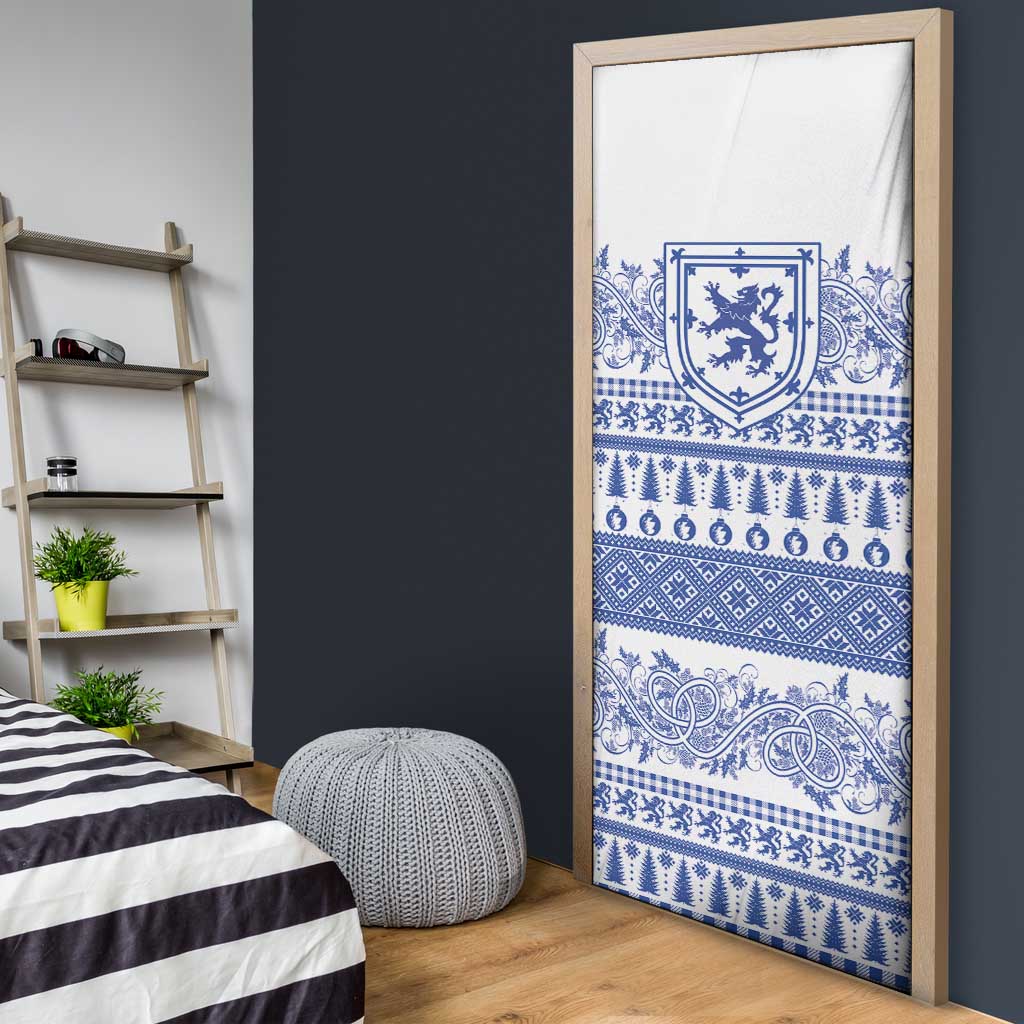 Scottish Christmas Door Cover Scotland Thistle and Celtic Knot White-Blue Color - Wonder Print Shop