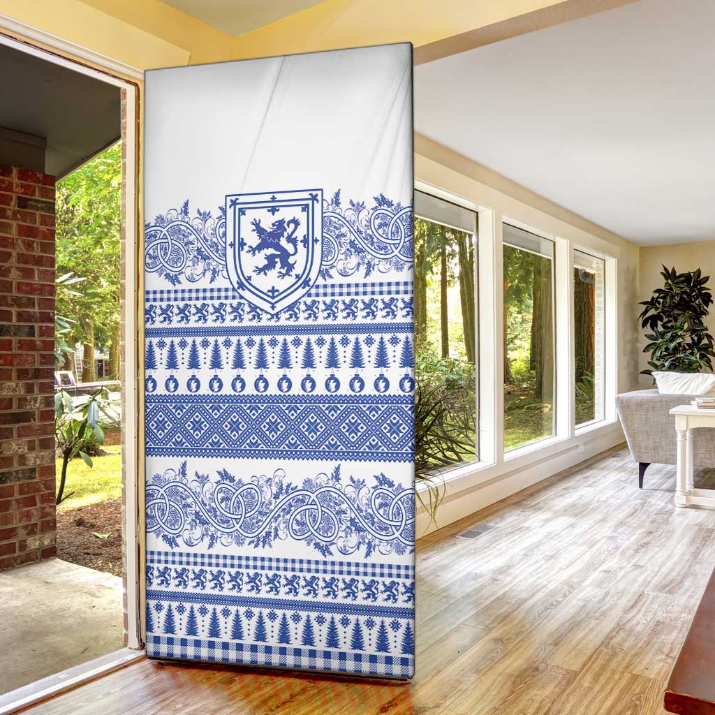 Scottish Christmas Door Cover Scotland Thistle and Celtic Knot White-Blue Color - Wonder Print Shop