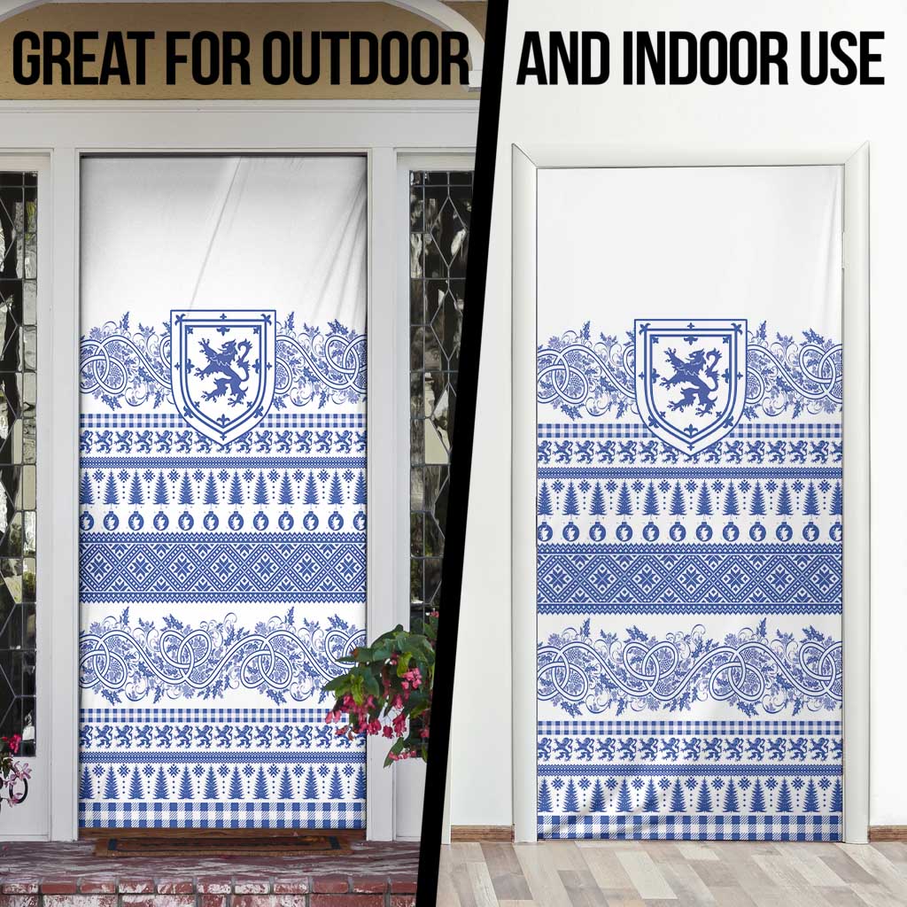 Scottish Christmas Door Cover Scotland Thistle and Celtic Knot White-Blue Color - Wonder Print Shop