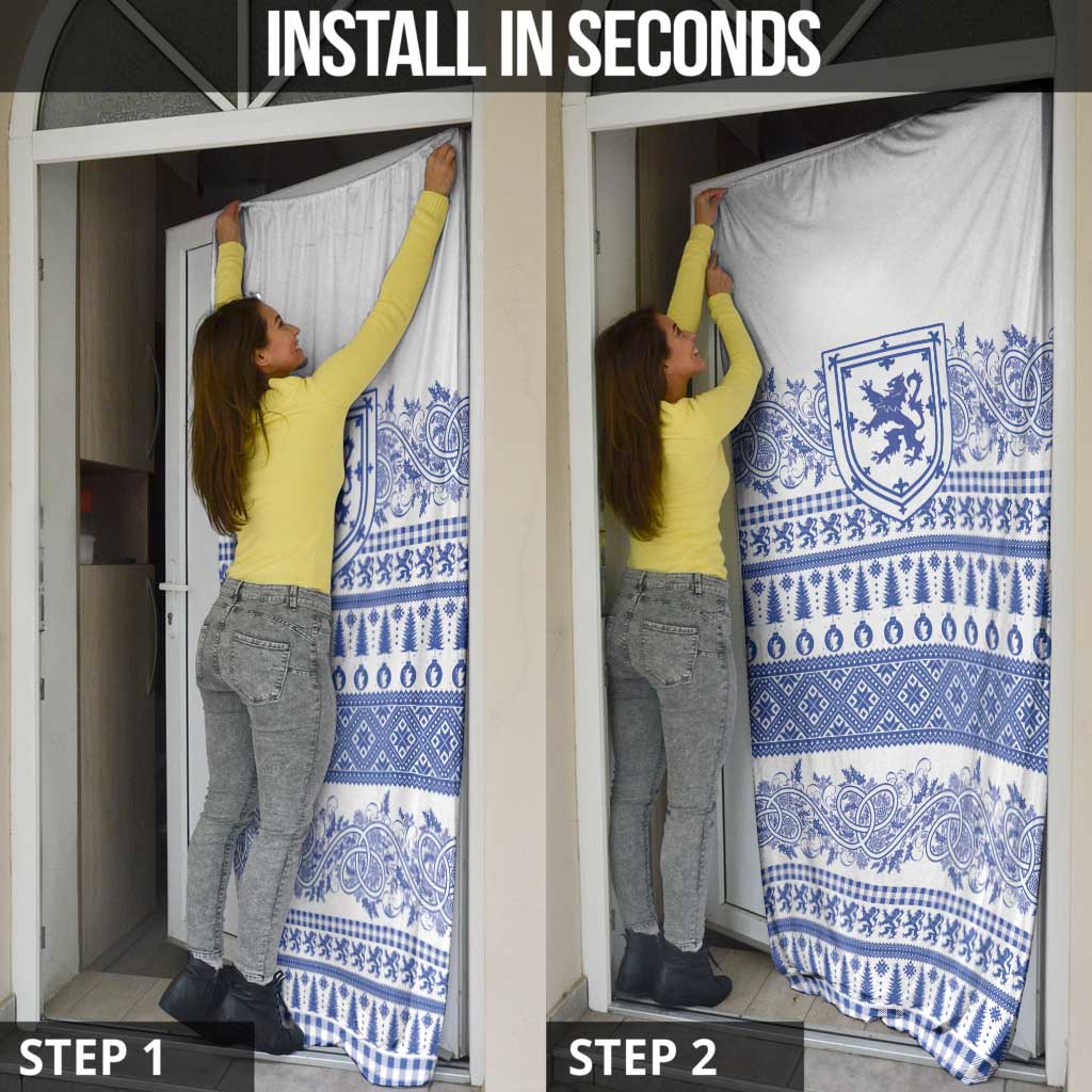 Scottish Christmas Door Cover Scotland Thistle and Celtic Knot White-Blue Color - Wonder Print Shop