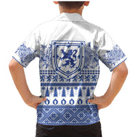 Scottish Christmas Family Matching Mermaid Dress and Hawaiian Shirt Scotland Thistle and Celtic Knot White-Blue Color - Wonder Print Shop