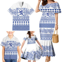 Scottish Christmas Family Matching Mermaid Dress and Hawaiian Shirt Scotland Thistle and Celtic Knot White-Blue Color - Wonder Print Shop