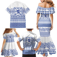 Scottish Christmas Family Matching Mermaid Dress and Hawaiian Shirt Scotland Thistle and Celtic Knot White-Blue Color - Wonder Print Shop
