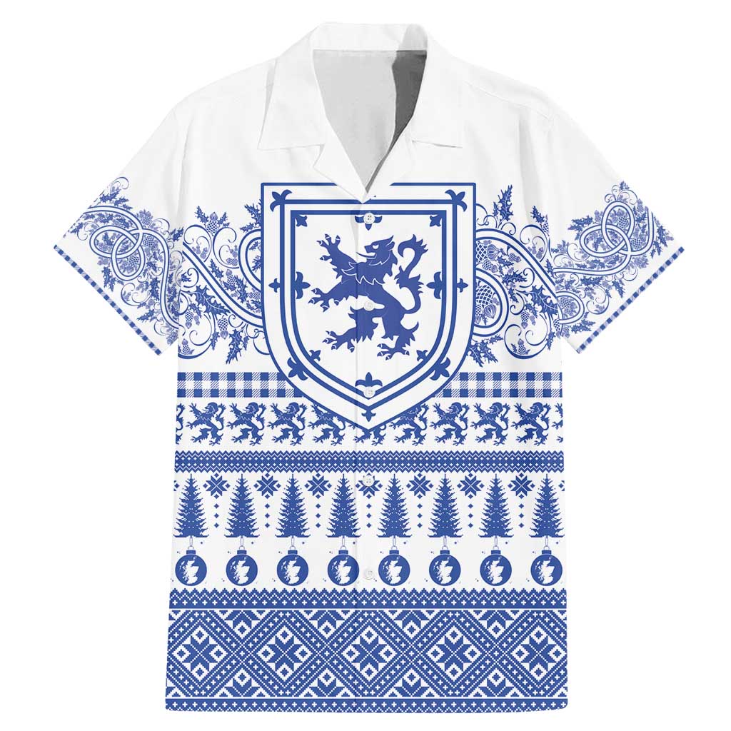 Scottish Christmas Family Matching Mermaid Dress and Hawaiian Shirt Scotland Thistle and Celtic Knot White-Blue Color - Wonder Print Shop