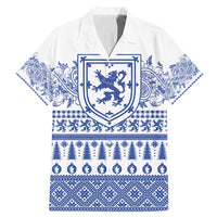 Scottish Christmas Family Matching Mermaid Dress and Hawaiian Shirt Scotland Thistle and Celtic Knot White-Blue Color - Wonder Print Shop