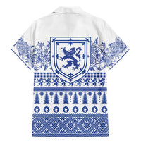 Scottish Christmas Family Matching Mermaid Dress and Hawaiian Shirt Scotland Thistle and Celtic Knot White-Blue Color - Wonder Print Shop